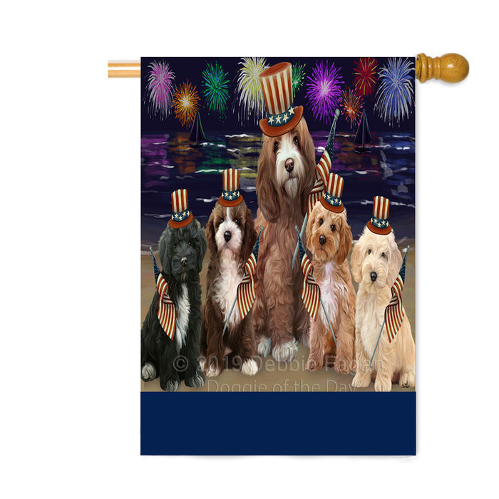 Personalized 4th of July Firework Cockapoo Dogs Custom House Flag FLG-DOTD-A57933