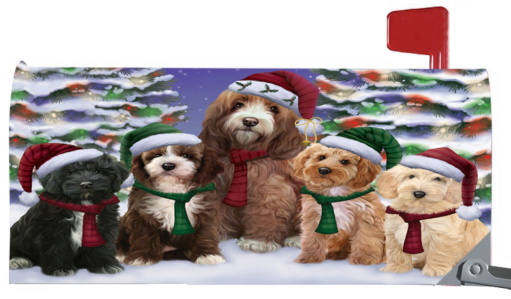 Magnetic Mailbox Cover Cockapoos Dog Christmas Family Portrait in Holiday Scenic Background MBC48217