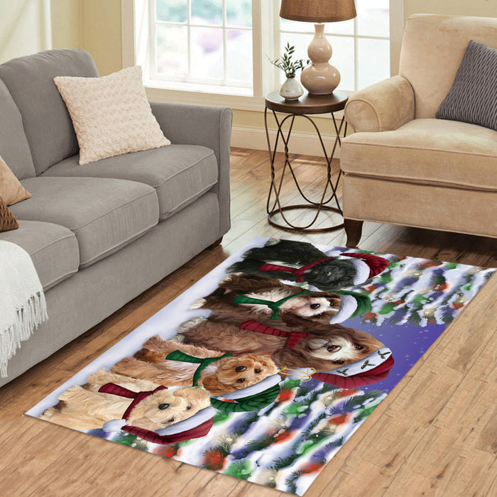 Cockapoo Dogs Christmas Family Portrait in Holiday Scenic Background Area Rug