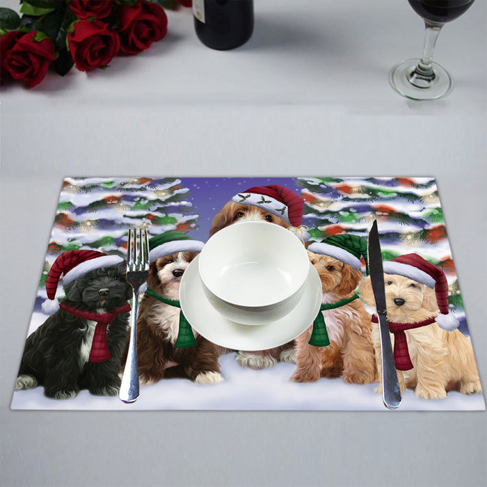 Cockapoo Dogs Christmas Family Portrait in Holiday Scenic Background Placemat
