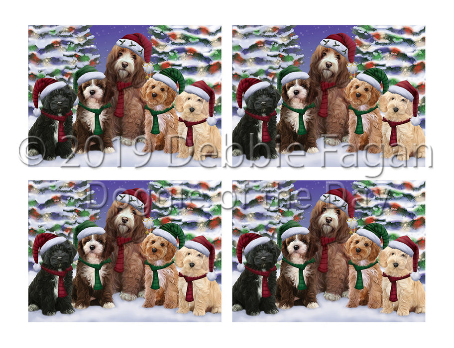 Cockapoo Dogs Christmas Family Portrait in Holiday Scenic Background Placemat