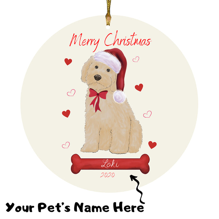 Personalized Merry Christmas  Cockapoo Dog Christmas Tree Round Flat Ornament RBPOR58945