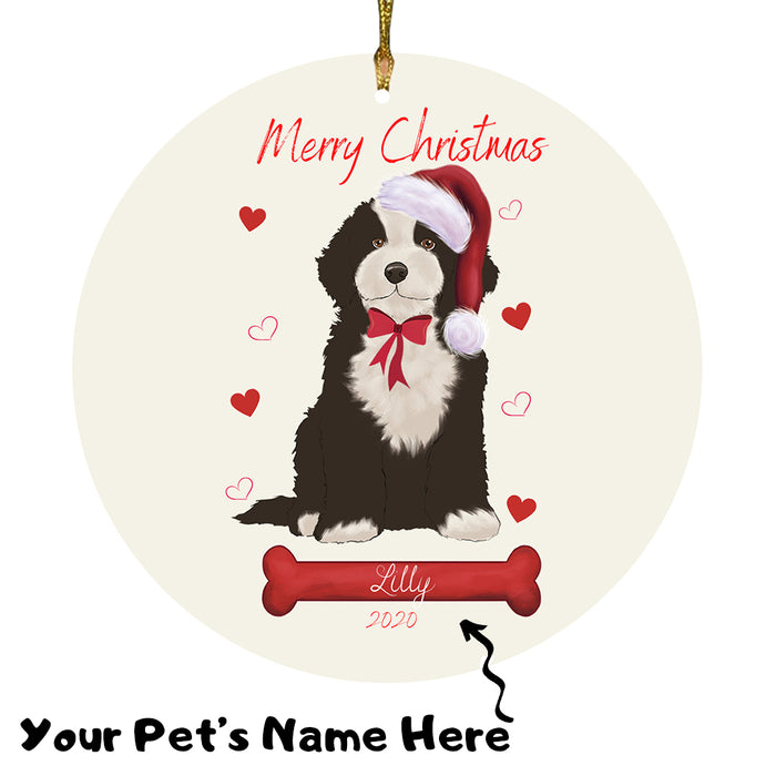 Personalized Merry Christmas  Cockapoo Dog Christmas Tree Round Flat Ornament RBPOR58946