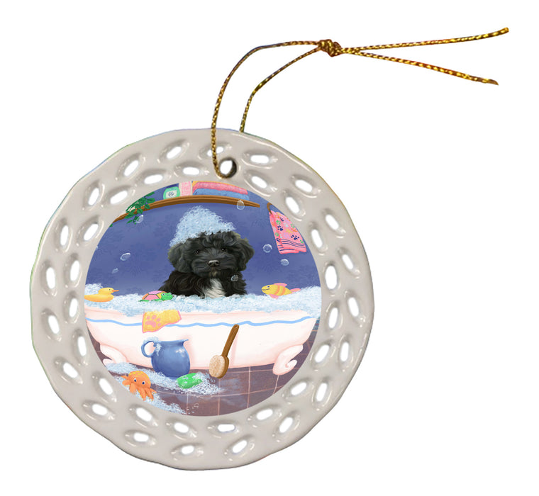 Rub A Dub Dog In A Tub Cockapoo Dog Doily Ornament DPOR58241