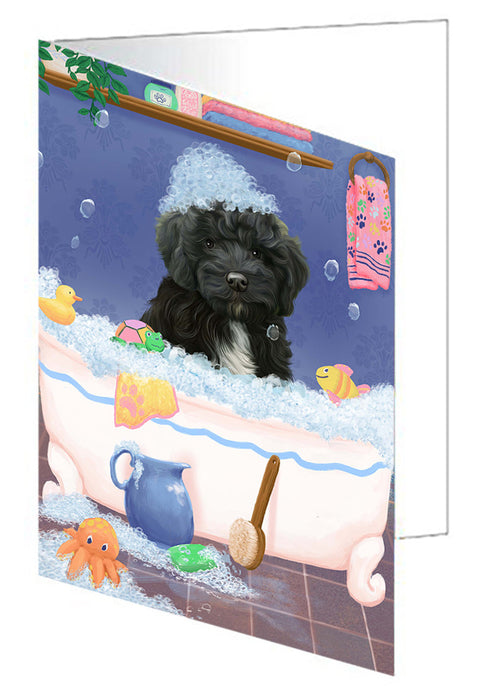 Rub A Dub Dog In A Tub Cockapoo Dog Handmade Artwork Assorted Pets Greeting Cards and Note Cards with Envelopes for All Occasions and Holiday Seasons GCD79364