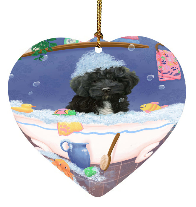 Rub A Dub Dog In A Tub Cockapoo Dog Heart Christmas Ornament HPORA58590
