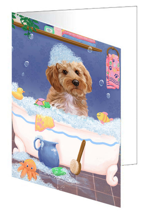 Rub A Dub Dog In A Tub Cockapoo Dog Handmade Artwork Assorted Pets Greeting Cards and Note Cards with Envelopes for All Occasions and Holiday Seasons GCD79367