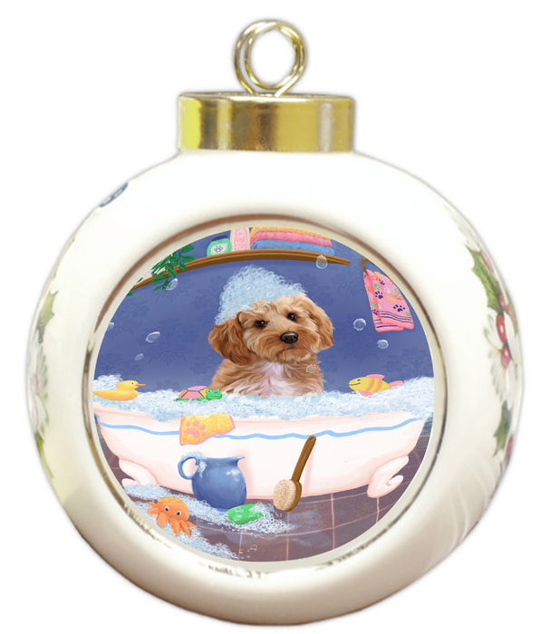 Rub A Dub Dog In A Tub Cockapoo Dog Round Ball Christmas Ornament RBPOR58575