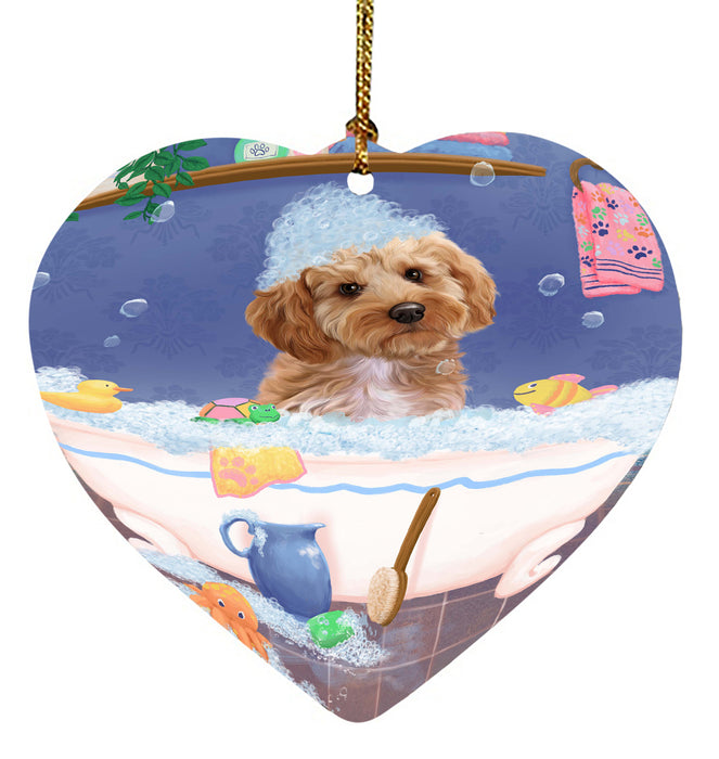 Rub A Dub Dog In A Tub Cockapoo Dog Heart Christmas Ornament HPORA58591