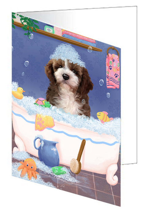 Rub A Dub Dog In A Tub Cockapoo Dog Handmade Artwork Assorted Pets Greeting Cards and Note Cards with Envelopes for All Occasions and Holiday Seasons GCD79370