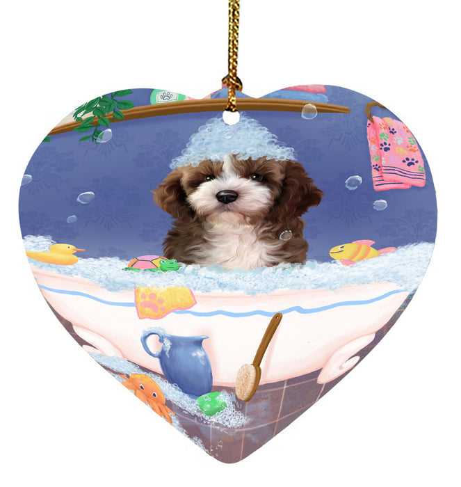 Rub A Dub Dog In A Tub Cockapoo Dog Heart Christmas Ornament HPORA58592