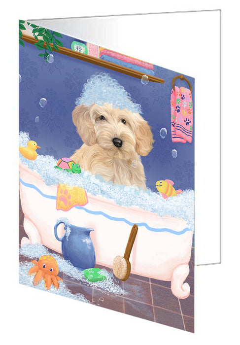 Rub A Dub Dog In A Tub Cockapoo Dog Handmade Artwork Assorted Pets Greeting Cards and Note Cards with Envelopes for All Occasions and Holiday Seasons GCD79373