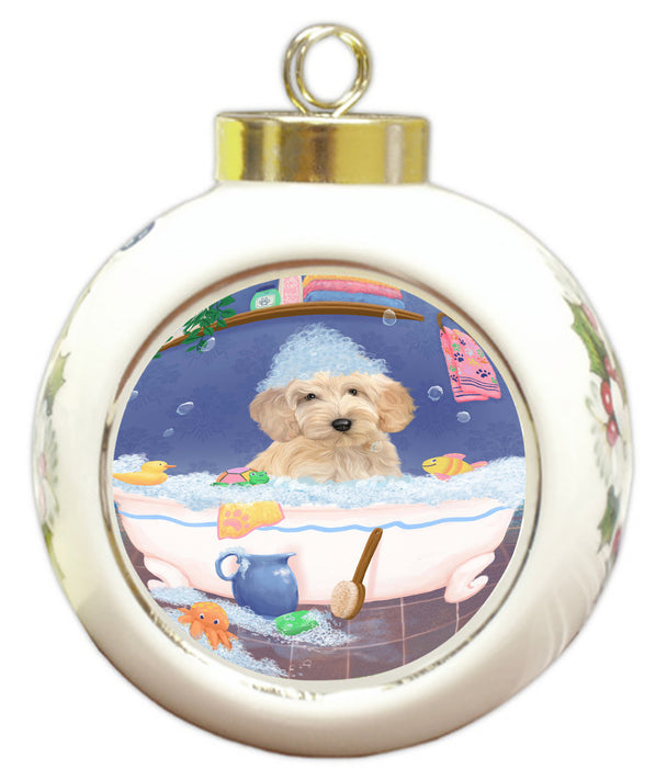 Rub A Dub Dog In A Tub Cockapoo Dog Round Ball Christmas Ornament RBPOR58577