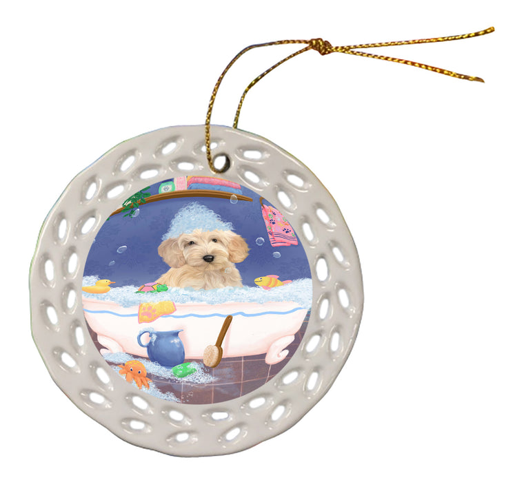 Rub A Dub Dog In A Tub Cockapoo Dog Doily Ornament DPOR58244