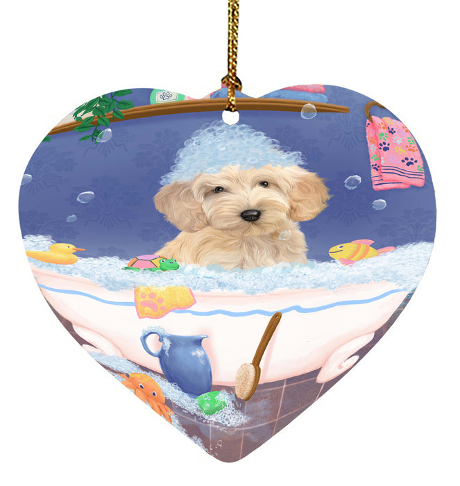 Rub A Dub Dog In A Tub Cockapoo Dog Heart Christmas Ornament HPORA58593