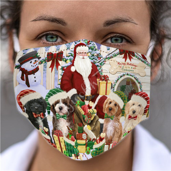 Happy Holidays Christmas Cockapoo Dogs House Gathering Face Mask FM48239