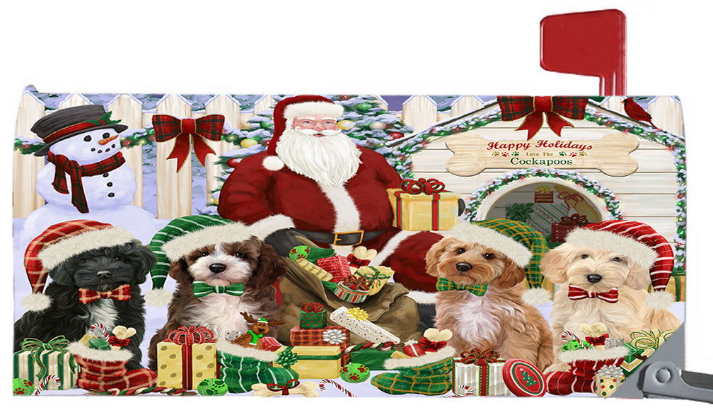 Happy Holidays Christmas Cockapoo Dogs House Gathering 6.5 x 19 Inches Magnetic Mailbox Cover Post Box Cover Wraps Garden Yard Décor MBC48807