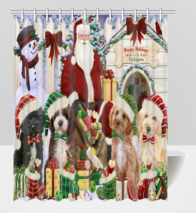Happy Holidays Christmas Cockapoo Dogs House Gathering Shower Curtain