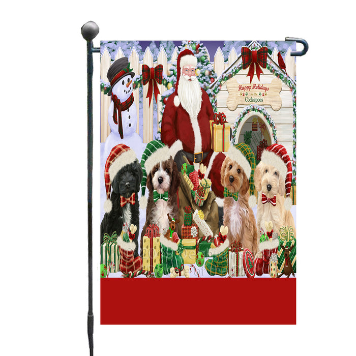 Personalized Happy Holidays Christmas Cockapoo Dogs House Gathering Custom Garden Flags GFLG-DOTD-A58518