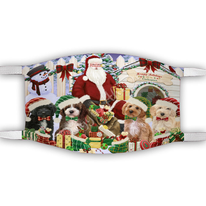 Happy Holidays Christmas Cockapoo Dogs House Gathering Face Mask FM48239