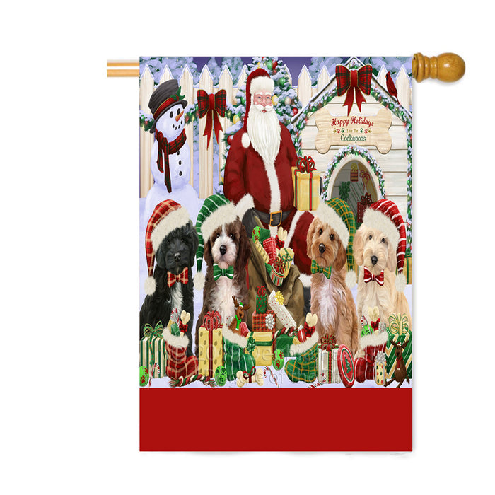 Personalized Happy Holidays Christmas Cockapoo Dogs House Gathering Custom House Flag FLG-DOTD-A58574