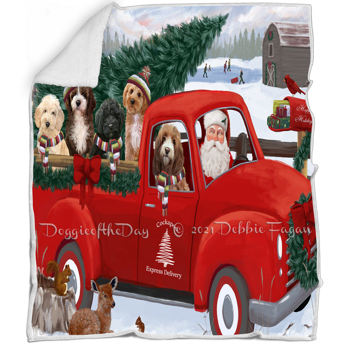 Christmas Santa Express Delivery Red Truck Cockapoos Dog Family Blanket BLNKT112629