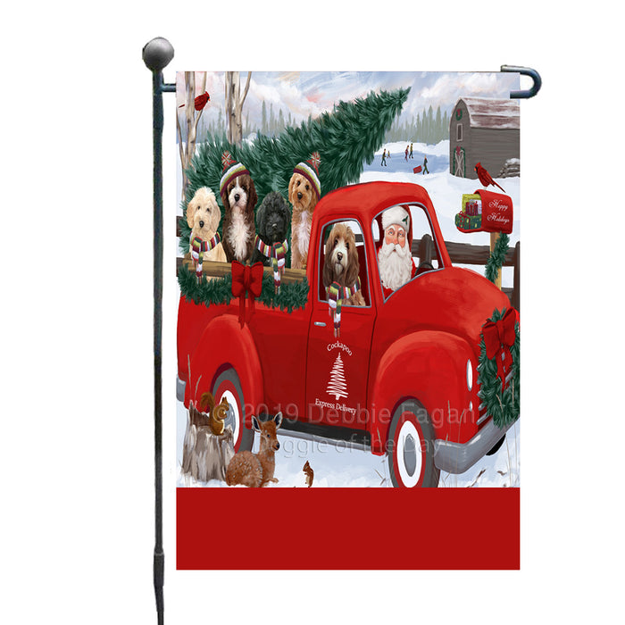 Personalized Christmas Santa Red Truck Express Delivery Cockapoo Dogs Custom Garden Flags GFLG-DOTD-A57645