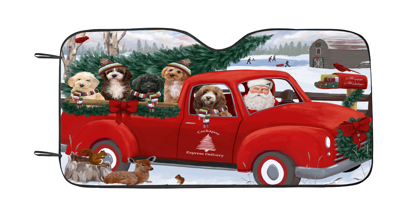 Christmas Santa Express Delivery Red Truck Cockapoo Dogs Car Sun Shade