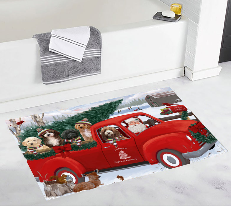 Christmas Santa Express Delivery Red Truck Cockapoo Dogs Bath Mat