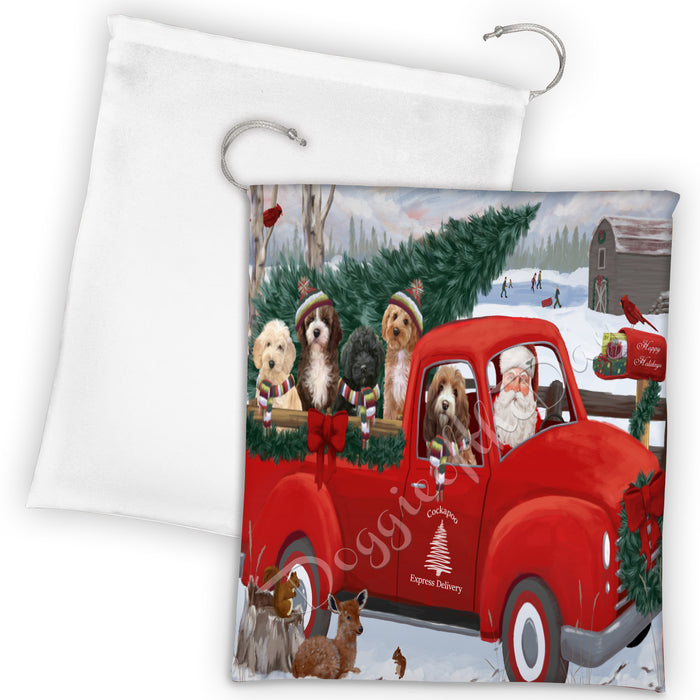 Christmas Santa Express Delivery Red Truck Cockapoo Dogs Drawstring Laundry or Gift Bag LGB48298