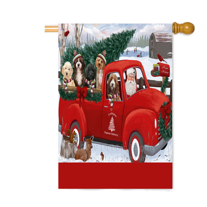 Personalized Christmas Santa Red Truck Express Delivery Cockapoo Dogs Custom House Flag FLG-DOTD-A57701