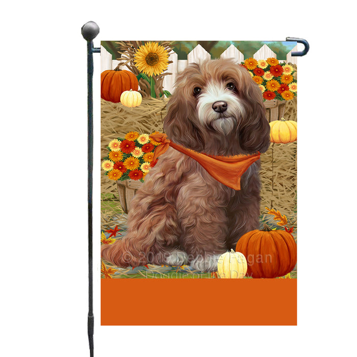 Personalized Fall Autumn Greeting Cockapoo Dog with Pumpkins Custom Garden Flags GFLG-DOTD-A61885