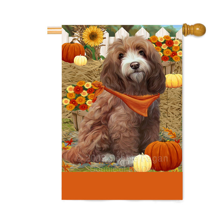 Personalized Fall Autumn Greeting Cockapoo Dog with Pumpkins Custom House Flag FLG-DOTD-A61941