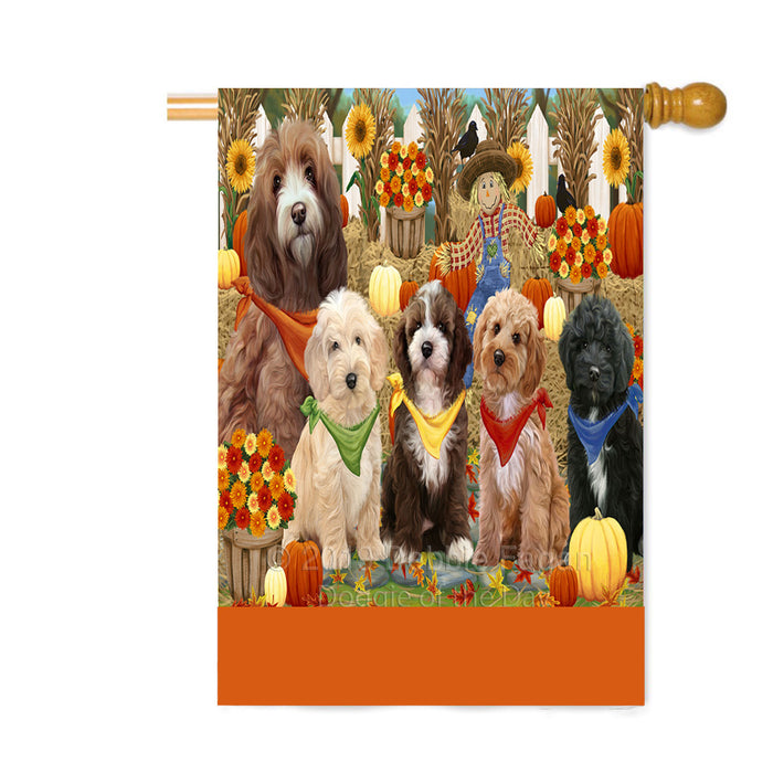 Personalized Fall Festive Gathering Cockapoo Dogs with Pumpkins Custom House Flag FLG-DOTD-A61942
