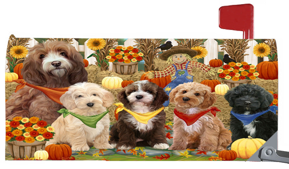Fall Festive Harvest Time Gathering Cockapoo Dogs 6.5 x 19 Inches Magnetic Mailbox Cover Post Box Cover Wraps Garden Yard Décor MBC49077