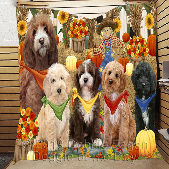Fall Festive Harvest Time Gathering Cockapoo Dogs Quilt