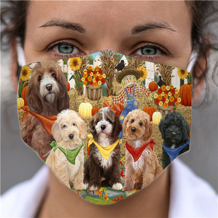 Fall Festive Harvest Time Gathering  Cockapoo Dogs Face Mask FM48528
