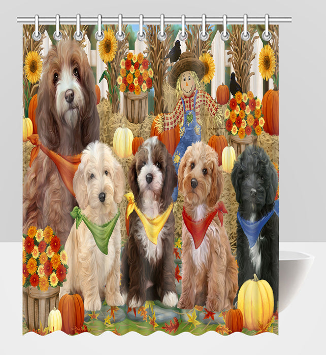 Fall Festive Harvest Time Gathering Cockapoo Dogs Shower Curtain
