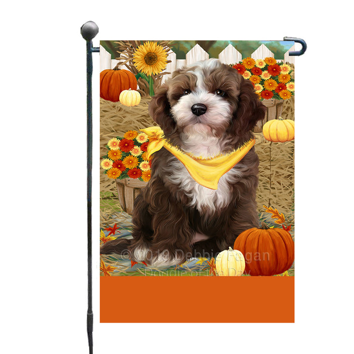 Personalized Fall Autumn Greeting Cockapoo Dog with Pumpkins Custom Garden Flags GFLG-DOTD-A61890