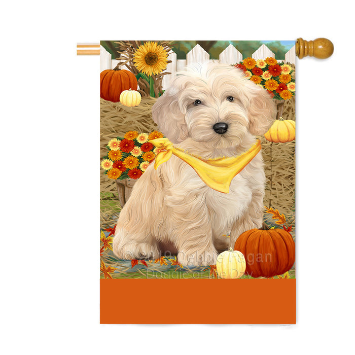 Personalized Fall Autumn Greeting Cockapoo Dog with Pumpkins Custom House Flag FLG-DOTD-A61943