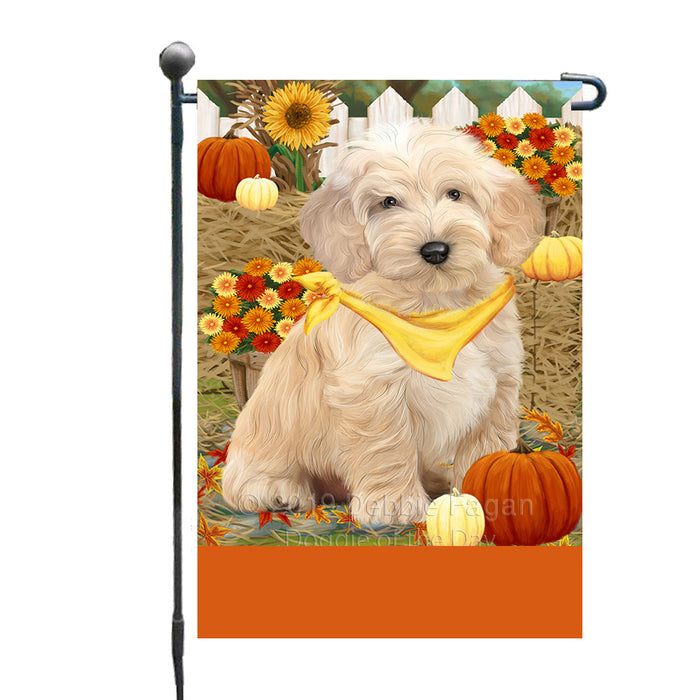 Personalized Fall Autumn Greeting Cockapoo Dog with Pumpkins Custom Garden Flags GFLG-DOTD-A61887