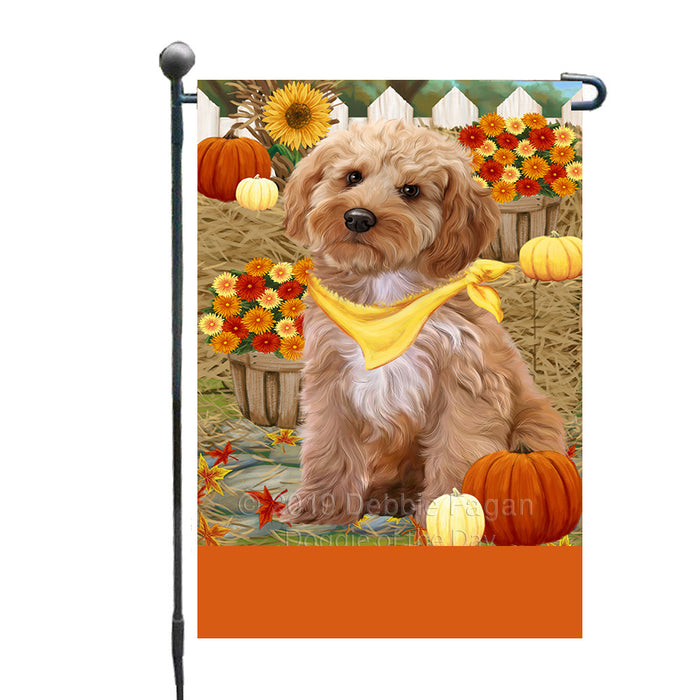 Personalized Fall Autumn Greeting Cockapoo Dog with Pumpkins Custom Garden Flags GFLG-DOTD-A61888