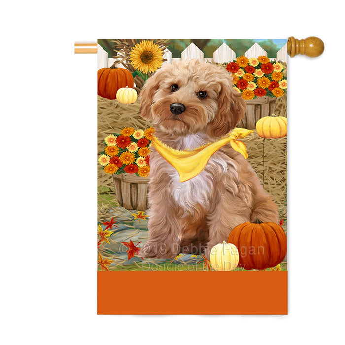 Personalized Fall Autumn Greeting Cockapoo Dog with Pumpkins Custom House Flag FLG-DOTD-A61944