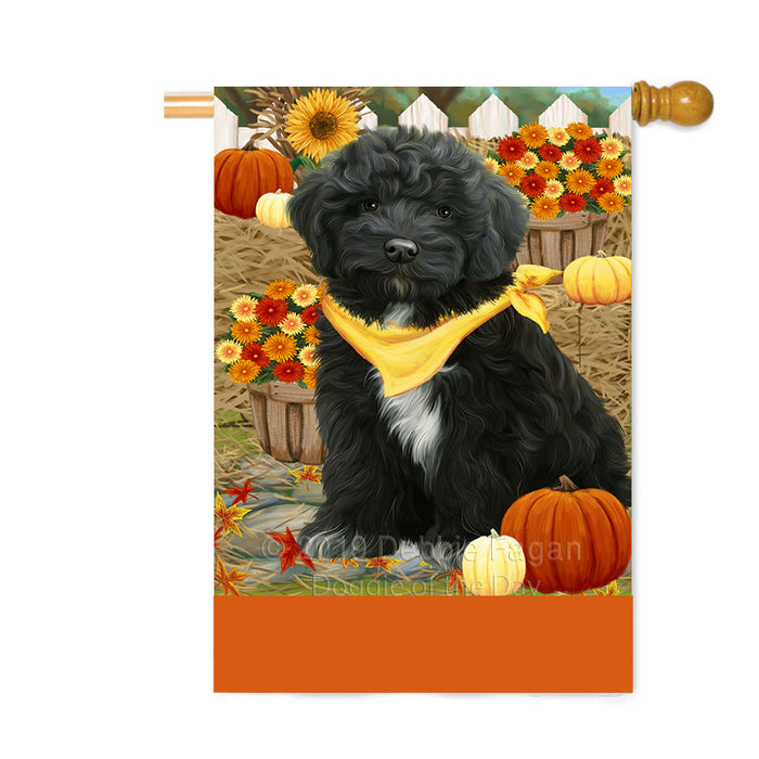 Personalized Fall Autumn Greeting Cockapoo Dog with Pumpkins Custom House Flag FLG-DOTD-A61945