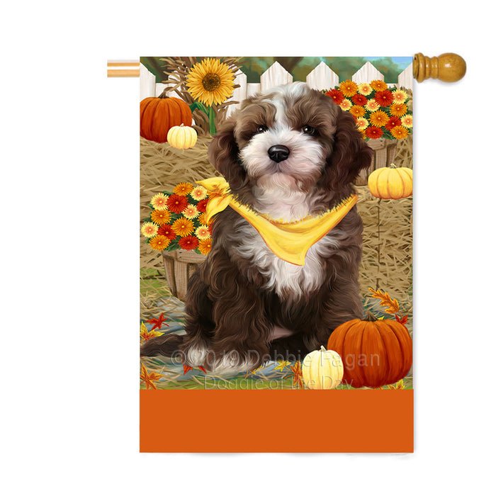 Personalized Fall Autumn Greeting Cockapoo Dog with Pumpkins Custom House Flag FLG-DOTD-A61946