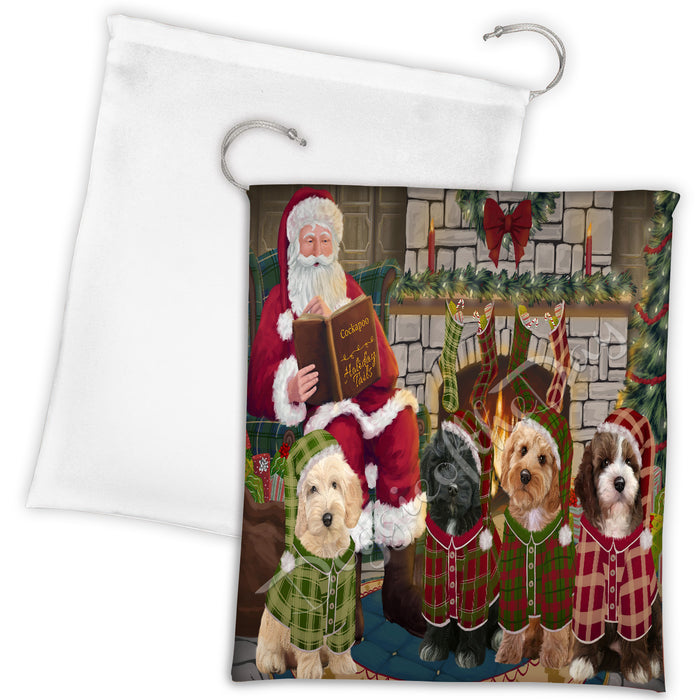 Christmas Cozy Holiday Fire Tails Cockapoo Dogs Drawstring Laundry or Gift Bag LGB48492