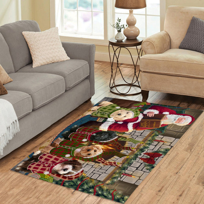 Christmas Cozy Holiday Fire Tails Cockapoo Dogs Area Rug