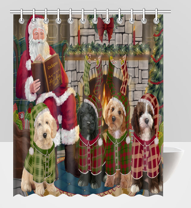 Christmas Cozy Holiday Fire Tails Cockapoo Dogs Shower Curtain
