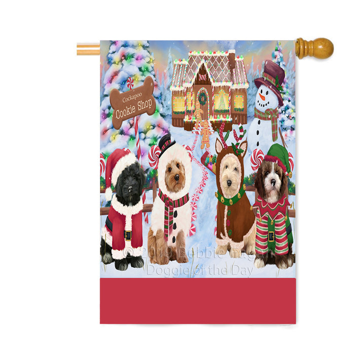Personalized Holiday Gingerbread Cookie Shop Cockapoo Dogs Custom House Flag FLG-DOTD-A59254