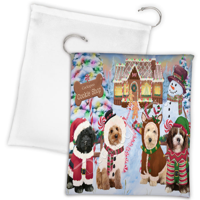 Holiday Gingerbread Cookie Cockapoo Dogs Shop Drawstring Laundry or Gift Bag LGB48589